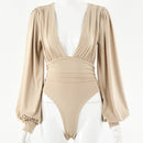 Body Suits Women Trendy Deep V Neck Ruched Pleated Corset Bodysuit