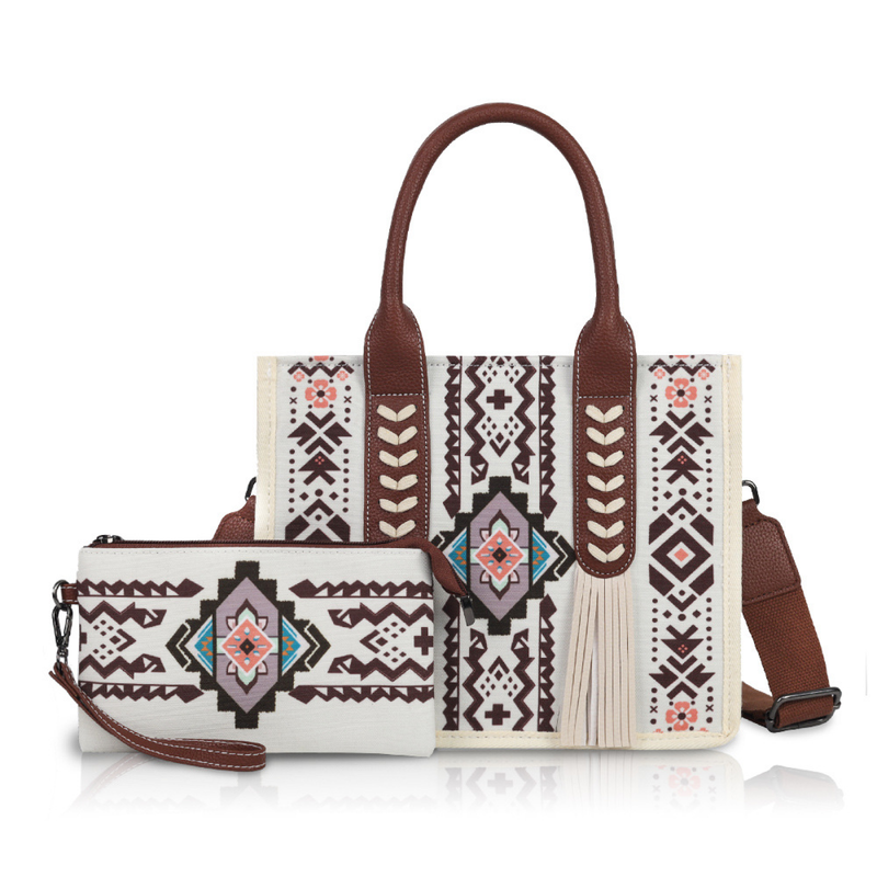 Bohemian Ethnic Tassel Canvas Tote Handbag Large Capacity Crossbody Bag - AwwwCos