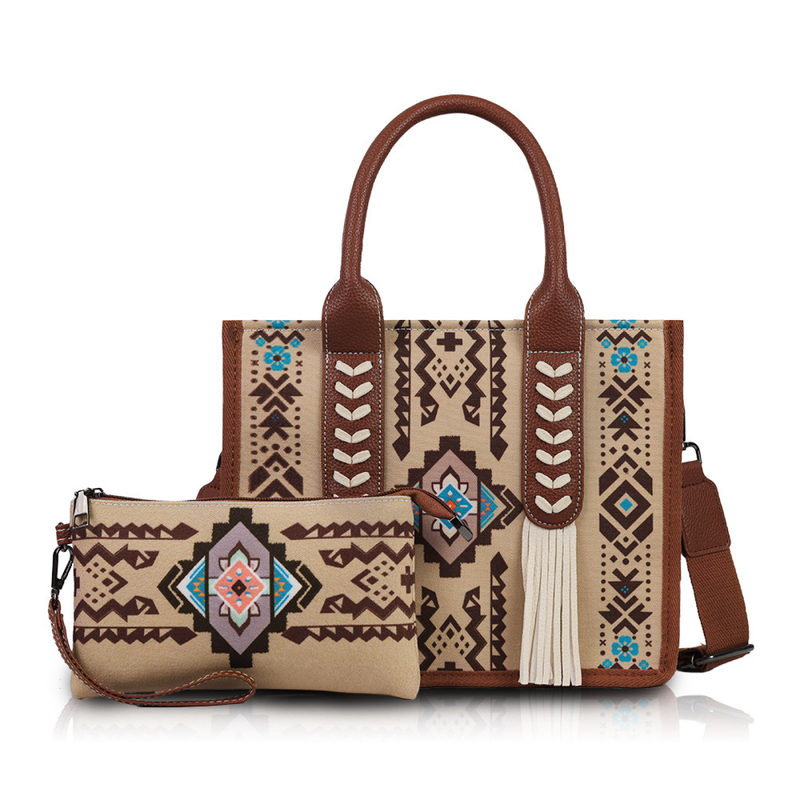 Bohemian Ethnic Tassel Canvas Tote Handbag Large Capacity Crossbody Bag - AwwwCos