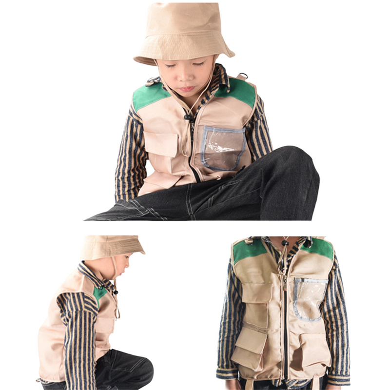 Boy Girls Explorer Cosplay Costume Fishing Adventure Camping Vest Hat - AwwwCos