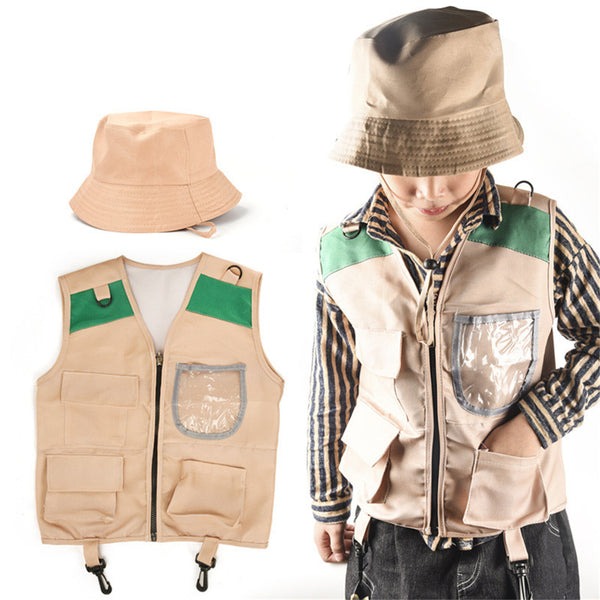 Boy Girls Explorer Cosplay Costume Fishing Adventure Camping Vest Hat - AwwwCos