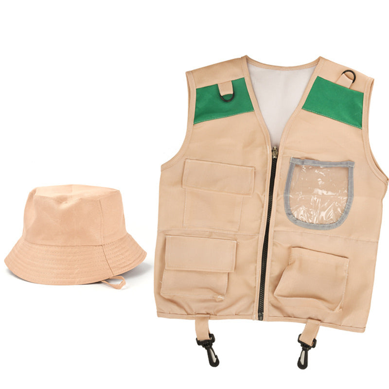 Boy Girls Explorer Cosplay Costume Fishing Adventure Camping Vest Hat - AwwwCos