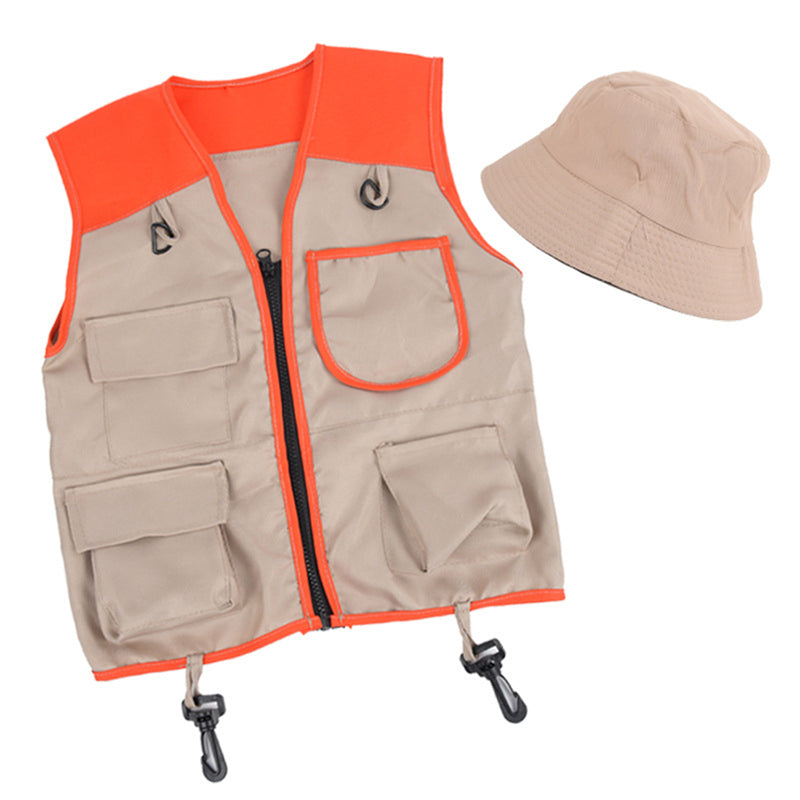 Boy Girls Explorer Cosplay Costume Fishing Adventure Camping Vest Hat - AwwwCos