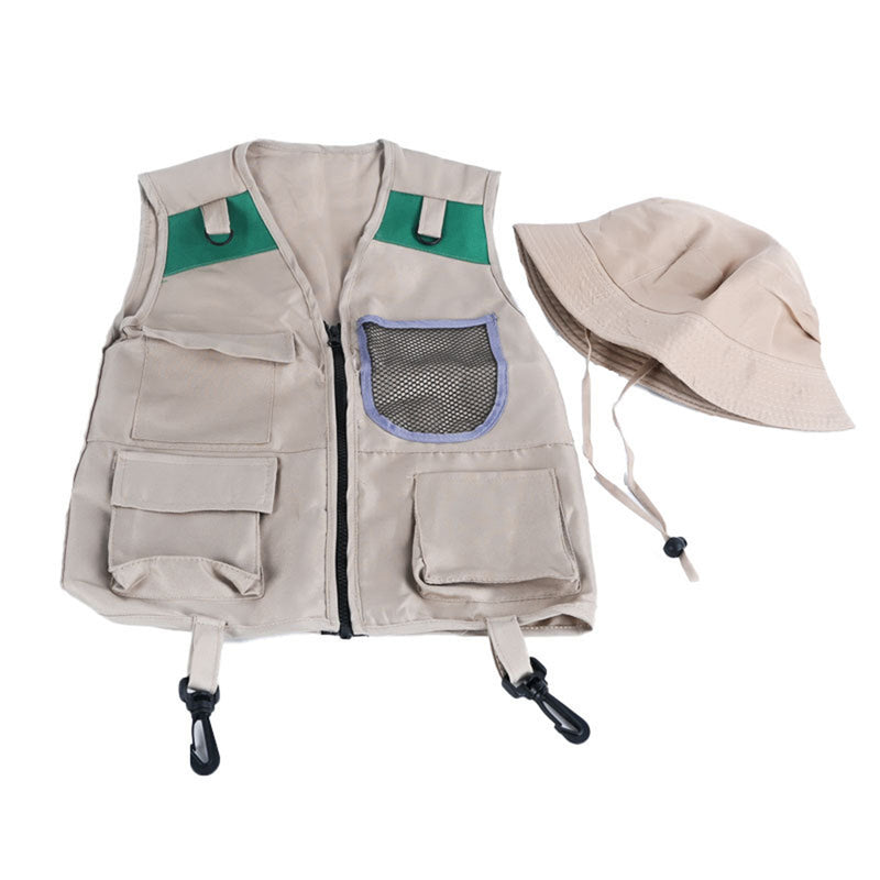 Boy Girls Explorer Cosplay Costume Fishing Adventure Camping Vest Hat - AwwwCos