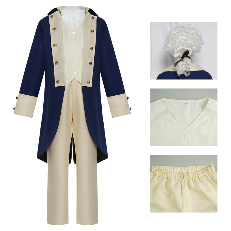 Boys Hamilton Cosplay American Colonial Uniform with Wig