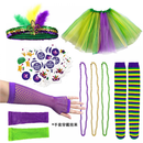 Carnival Golden Purple Green Half Face Mask Headband Feather Accessories - AwwwCos