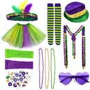 Carnival Golden Purple Green Half Face Mask Headband Feather Accessories - AwwwCos