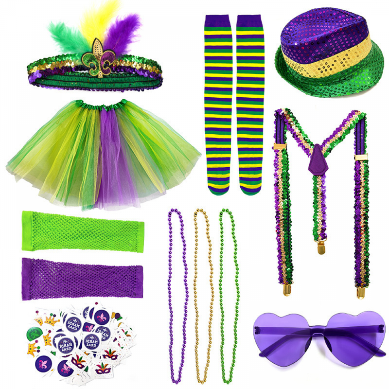 Carnival Golden Purple Green Half Face Mask Headband Feather Accessories