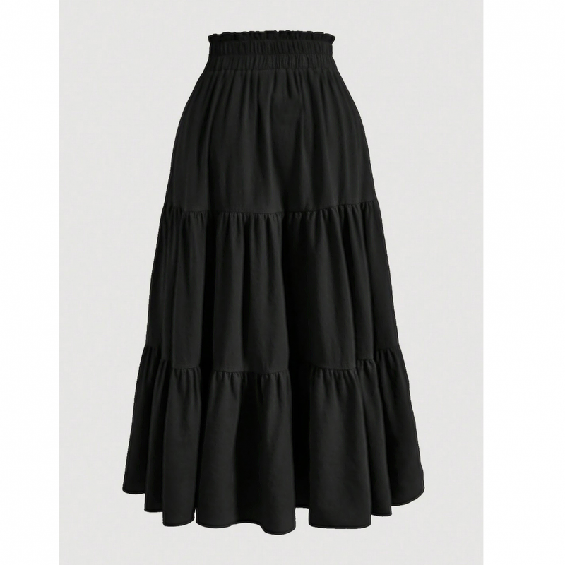 Chiffon Boho Elastic Waist A Line Ruffle Beach Drawstring Pleated Skirt