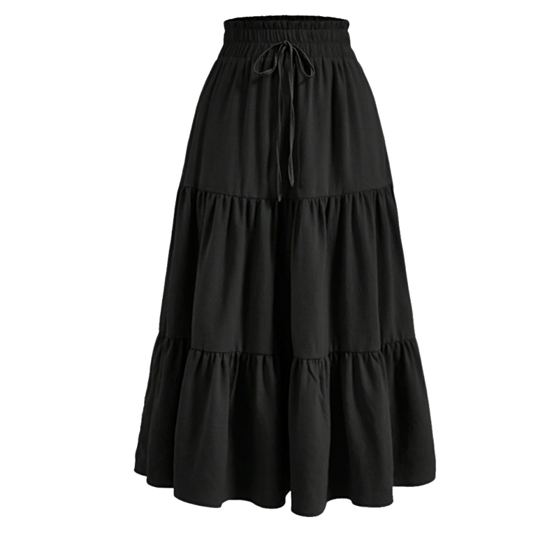 Chiffon Boho Elastic Waist A Line Ruffle Beach Drawstring Pleated Skirt