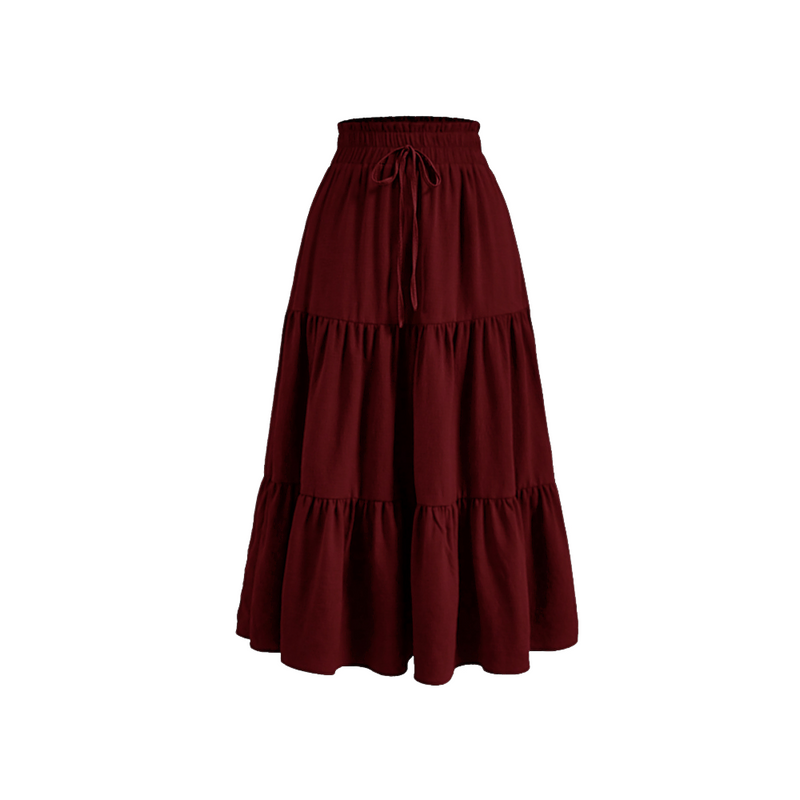 Chiffon Boho Elastic Waist A Line Ruffle Beach Drawstring Pleated Skirt