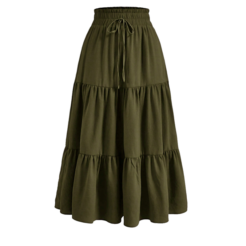 Chiffon Boho Elastic Waist A Line Ruffle Beach Drawstring Pleated Skirt
