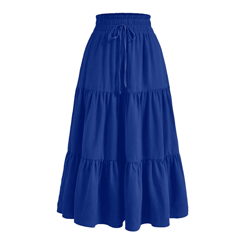 Chiffon Boho Elastic Waist A Line Ruffle Beach Drawstring Pleated Skirt
