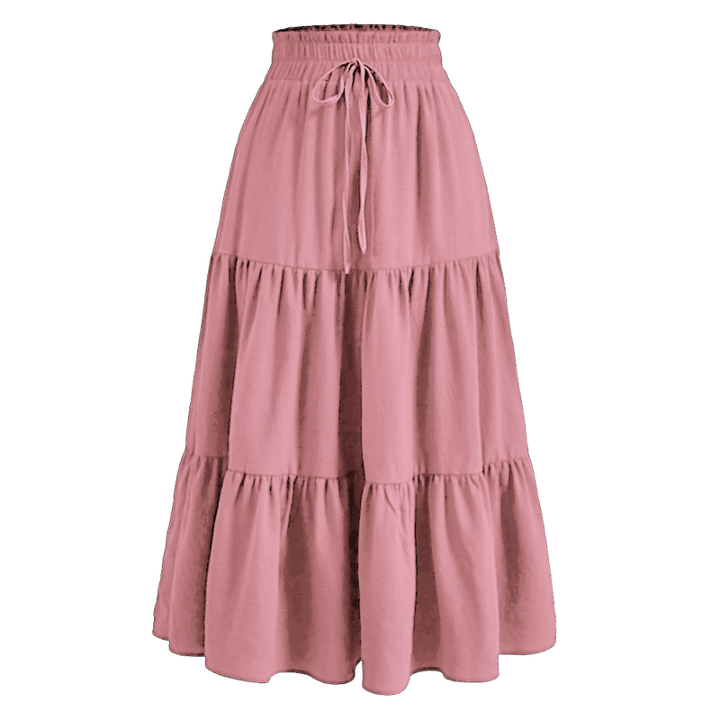 Chiffon Boho Elastic Waist A Line Ruffle Beach Drawstring Pleated Skirt