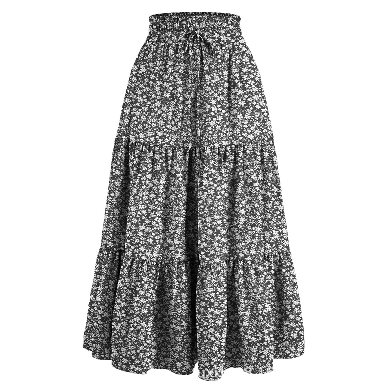 Chiffon Boho Elastic Waist A Line Ruffle Beach Drawstring Pleated Skirt