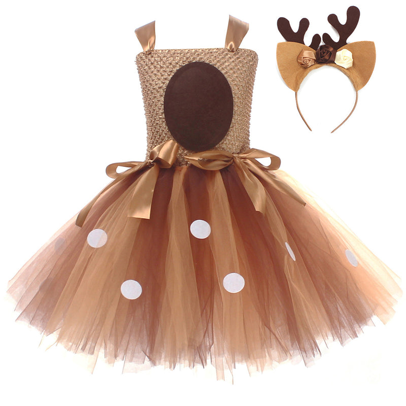 Child Girls Christmas Deer Cosplay Costume Tutu Dress Antler Hair Hoop - AwwwCos