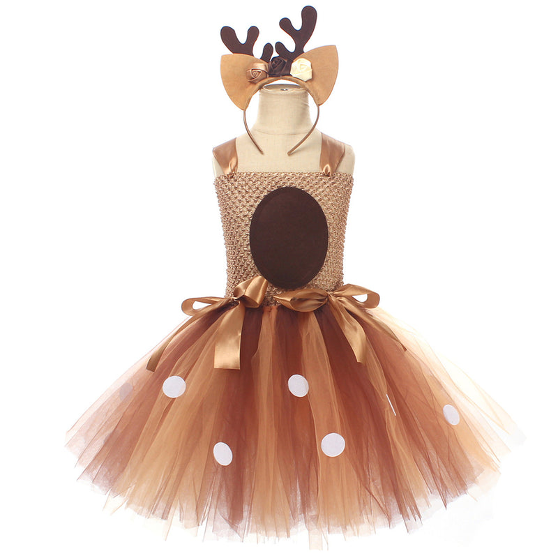 Child Girls Christmas Deer Cosplay Costume Tutu Dress Antler Hair Hoop - AwwwCos