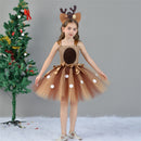 Child Girls Christmas Deer Cosplay Costume Tutu Dress Antler Hair Hoop - AwwwCos