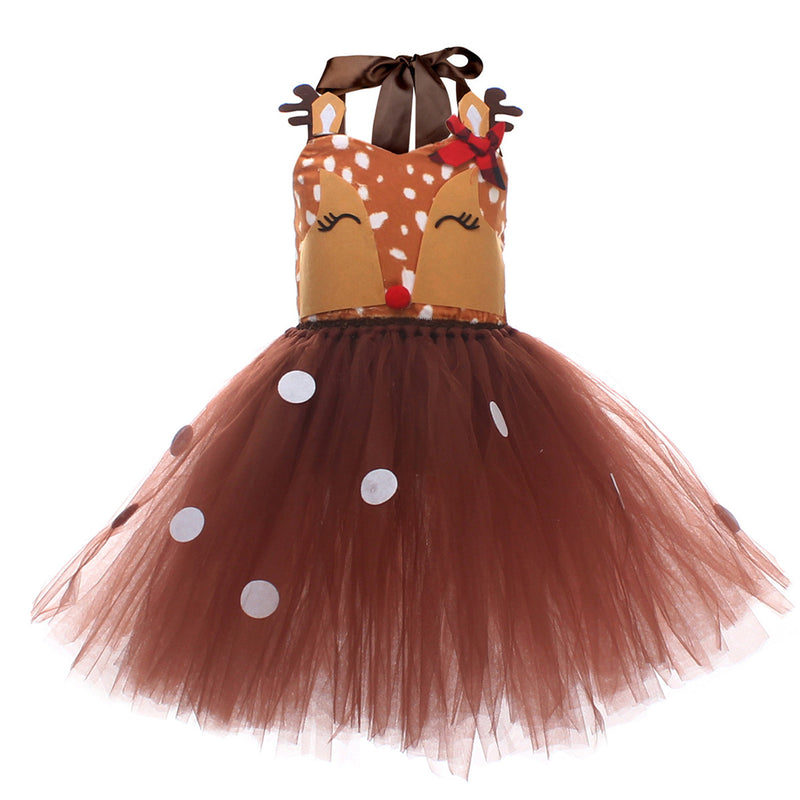 Child Girls Christmas Deer Cosplay Costume Tutu Dress Hair Hoop Set - AwwwCos
