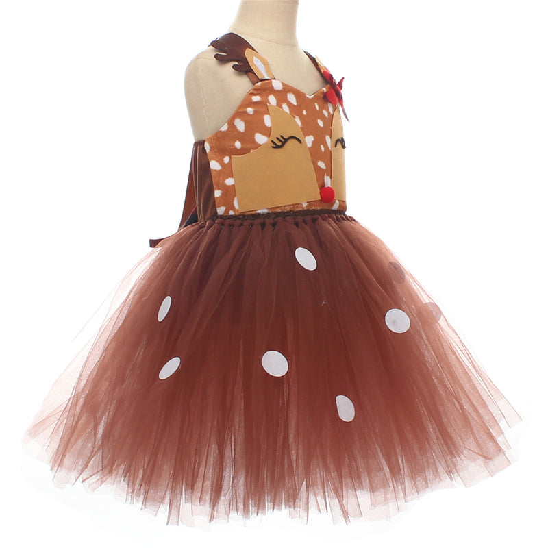 Child Girls Christmas Deer Cosplay Costume Tutu Dress Hair Hoop Set - AwwwCos