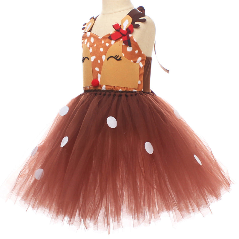 Child Girls Christmas Deer Cosplay Costume Tutu Dress Hair Hoop Set - AwwwCos