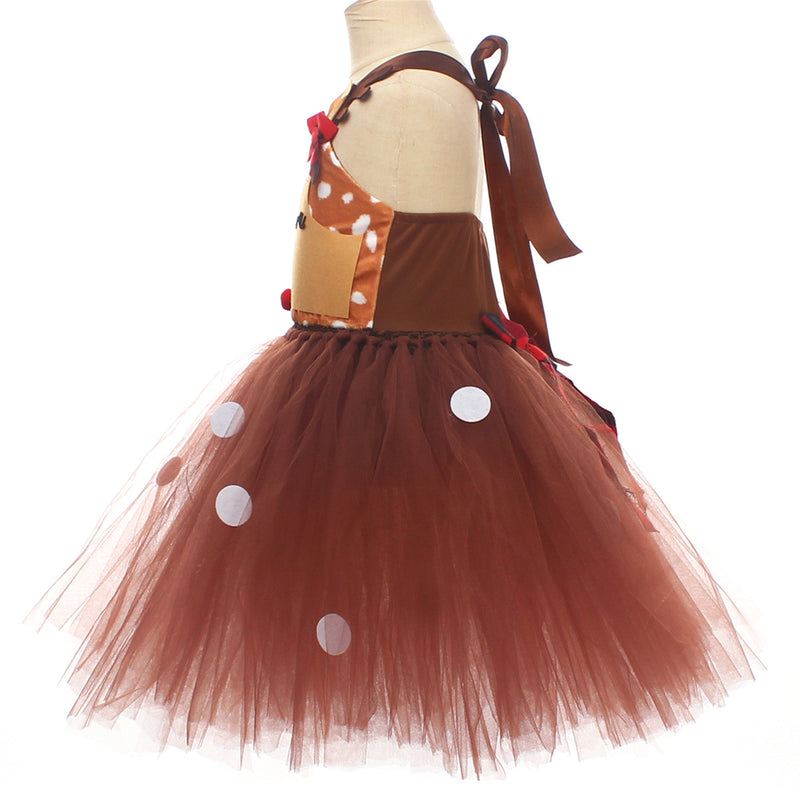 Child Girls Christmas Deer Cosplay Costume Tutu Dress Hair Hoop Set - AwwwCos