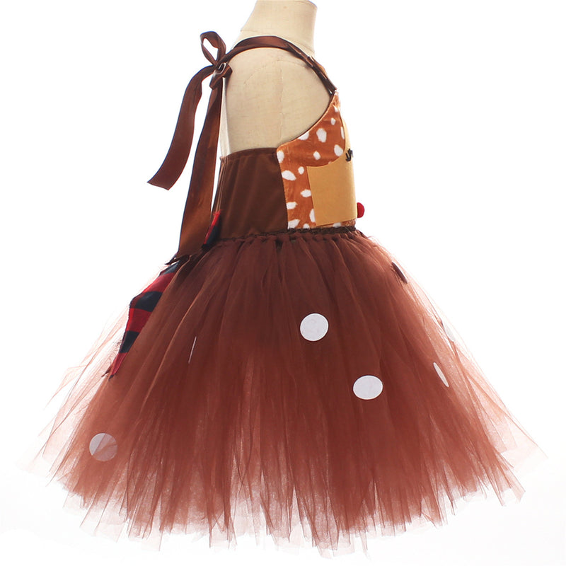 Child Girls Christmas Deer Cosplay Costume Tutu Dress Hair Hoop Set - AwwwCos