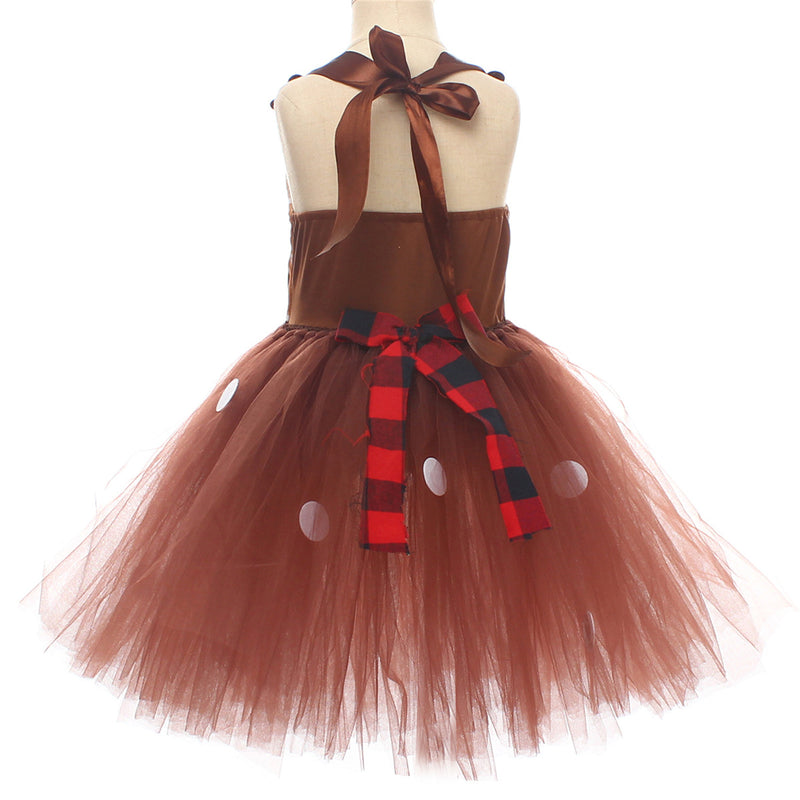 Child Girls Christmas Deer Cosplay Costume Tutu Dress Hair Hoop Set - AwwwCos