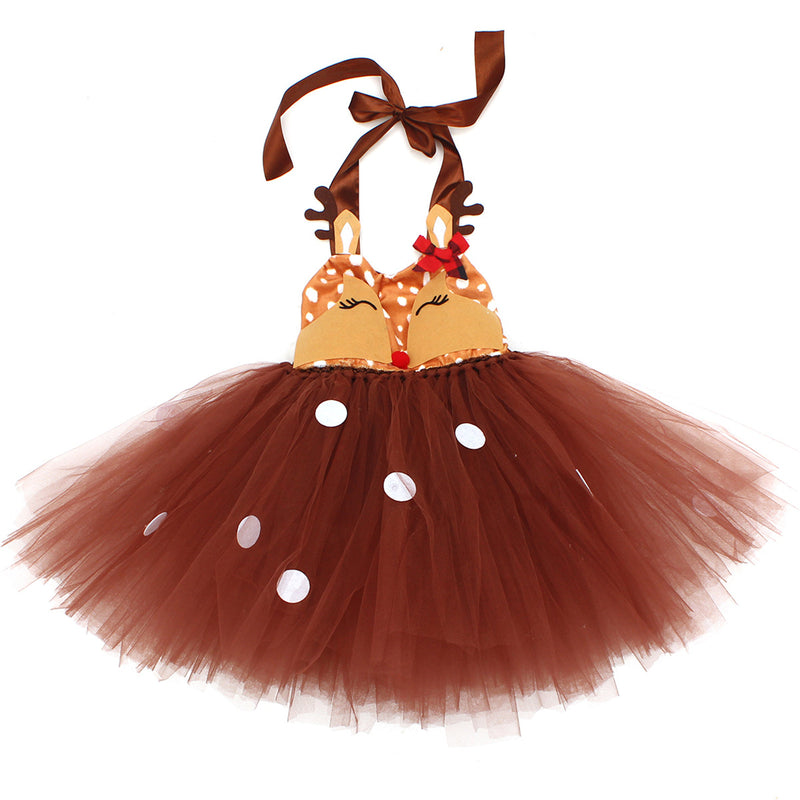 Child Girls Christmas Deer Cosplay Costume Tutu Dress Hair Hoop Set - AwwwCos