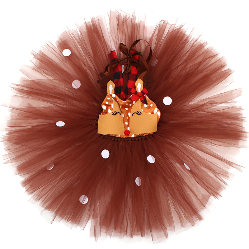 Child Girls Christmas Deer Cosplay Costume Tutu Dress Hair Hoop Set - AwwwCos