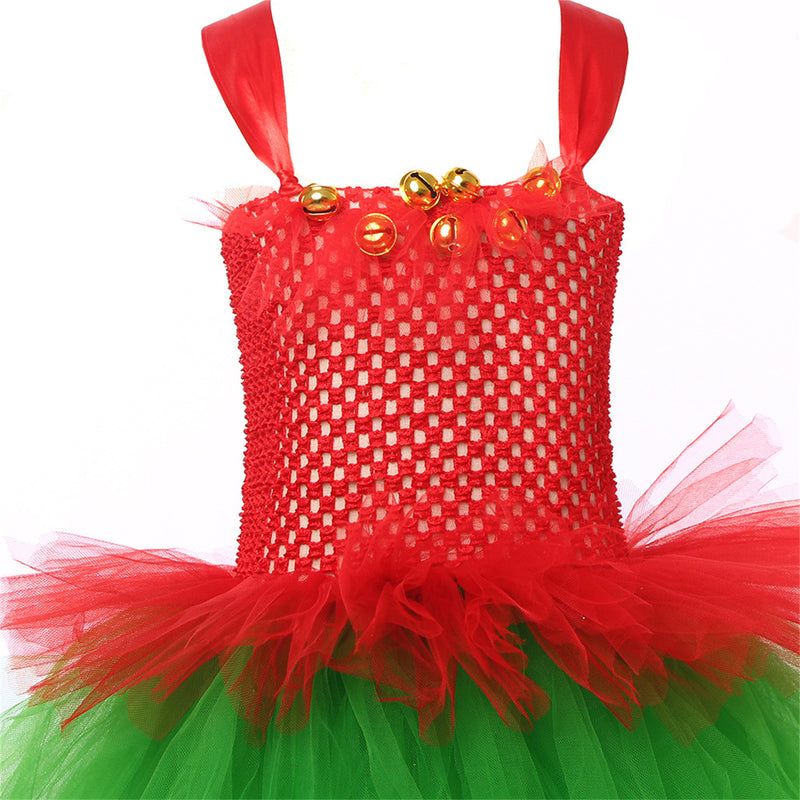 Child Girls Christmas Elf Cosplay Costume Crocheted Tutu Dress Hat Stockings - AwwwCos