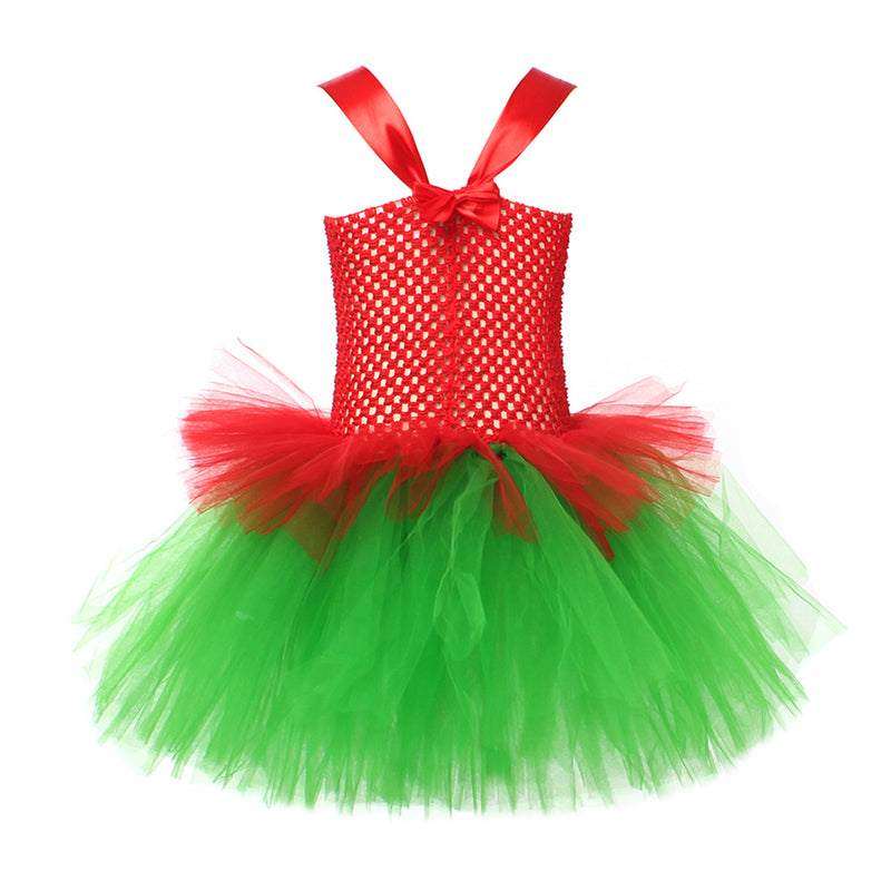 Child Girls Christmas Elf Cosplay Costume Crocheted Tutu Dress Hat Stockings - AwwwCos