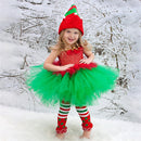 Child Girls Christmas Elf Cosplay Costume Crocheted Tutu Dress Hat Stockings - AwwwCos
