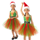 Child Girls Christmas Elf Cosplay Costume Performance Tutu Dress Hat Stockings - AwwwCos