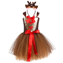 Child Girls Christmas Red Nosed Reindeer Cosplay Costume Tutu Dress Hairband - AwwwCos