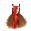 Child Girls Christmas Red Nosed Reindeer Cosplay Costume Tutu Dress Hairband - AwwwCos