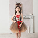 Child Girls Christmas Red Nosed Reindeer Cosplay Costume Tutu Dress Hairband - AwwwCos
