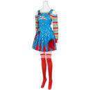 Adult Girls Play Chucky Cosplay Costume Suspender Dress Striped Shirt Socks