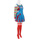 Adult Girls Play Chucky Cosplay Costume Suspender Dress Striped Shirt Socks