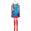 Adult Girls Play Chucky Cosplay Costume Suspender Dress Striped Shirt Socks