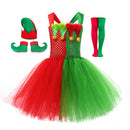 Child Girls Santa Claus Elf Cosplay Costume Performance Tutu Dress Stockings - AwwwCos