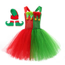 Child Girls Santa Claus Elf Cosplay Costume Performance Tutu Dress Stockings - AwwwCos
