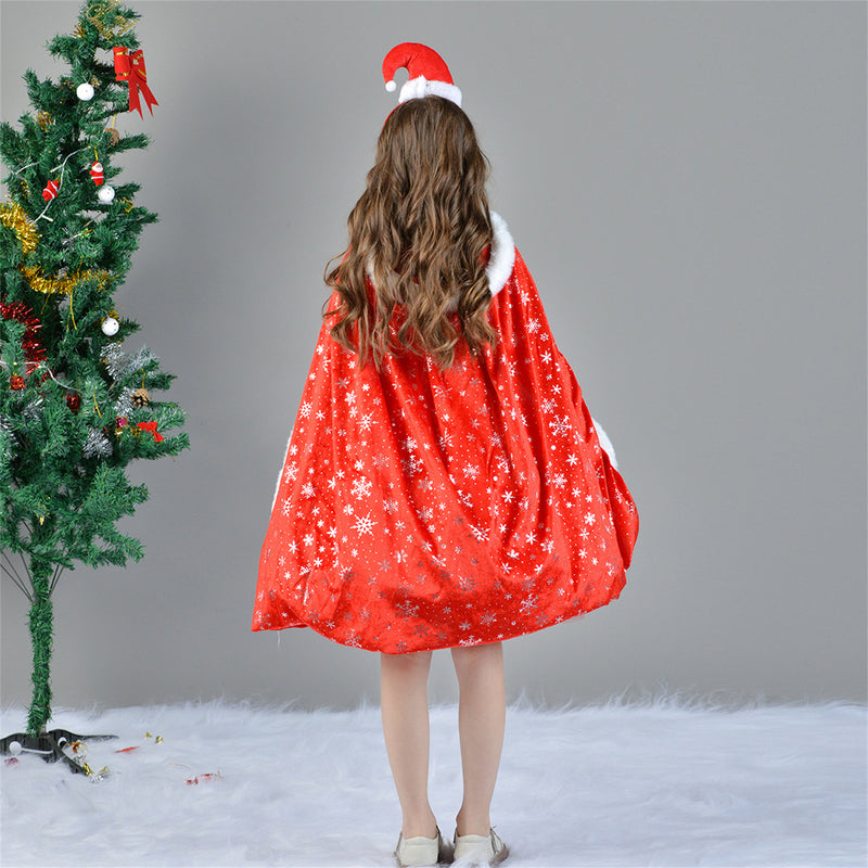 Child Girls Santa Claus Elf Cosplay Costume Tutu Dress Hooded Cloak - AwwwCos