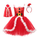 Child Girls Santa Claus Elf Cosplay Costume Tutu Dress Hooded Cloak - AwwwCos