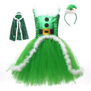 Child Girls Santa Claus Elf Cosplay Costume Tutu Dress Hooded Cloak - AwwwCos