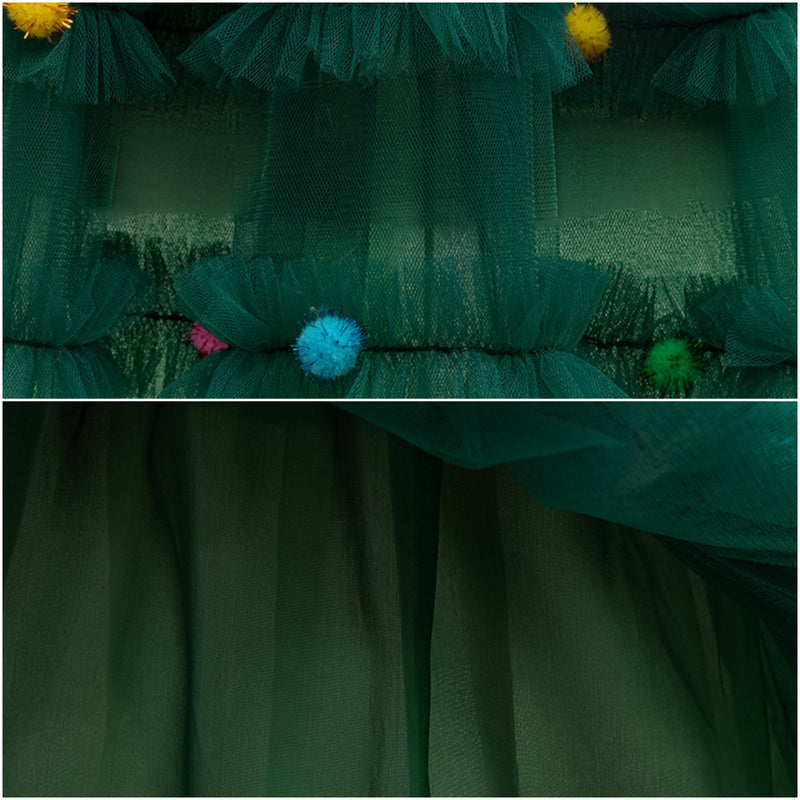 Child Girls Xmas Cosplay Costume Christmas Bow Knot Tutu Green Ruffles Dress - AwwwCos