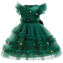 Child Girls Xmas Cosplay Costume Christmas Bow Knot Tutu Green Ruffles Dress - AwwwCos
