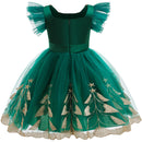 Child Girls Xmas Cosplay Costume Christmas Tree Embroidery Tutu Green Dress - AwwwCos