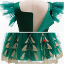 Child Girls Xmas Cosplay Costume Christmas Tree Embroidery Tutu Green Dress - AwwwCos