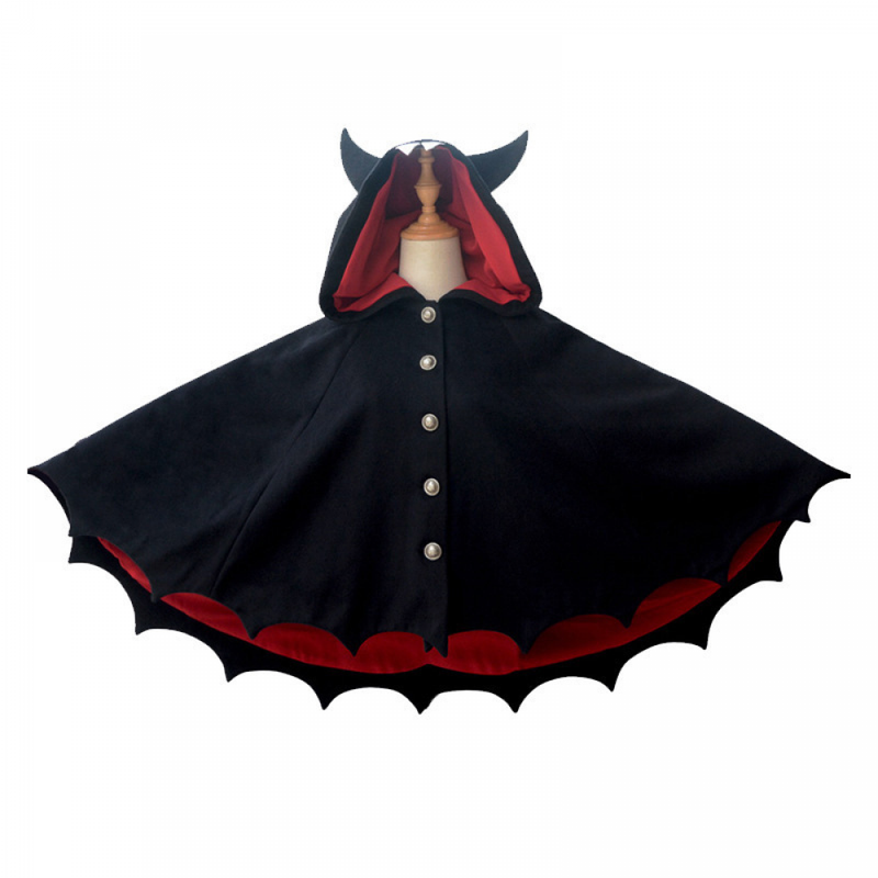 Child Lolita Black Devil Ears Bat Hoodie Cloak Cosplay Costume